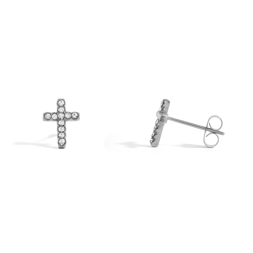 18K Gold Cross Earrings – Hypoallergenic Stainless Steel Stone Studs Jewelry