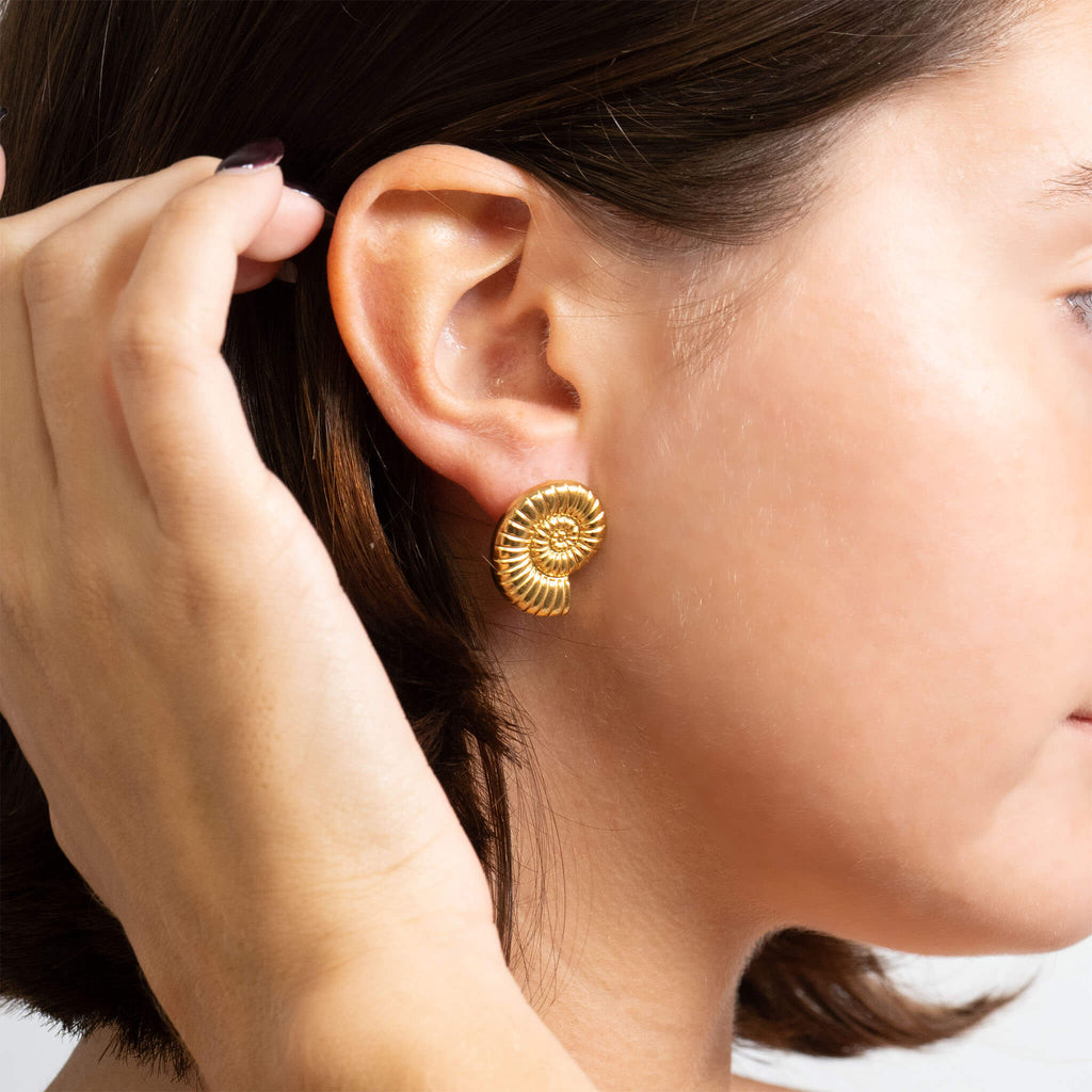 Gold Stud Earrings – Nautilus Shell Hypoallergenic Stainless Steel Studs