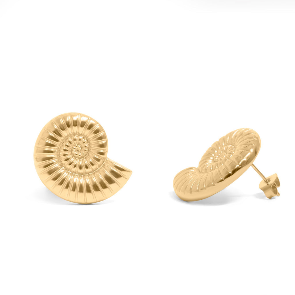 Gold Stud Earrings – Nautilus Shell Hypoallergenic Stainless Steel Studs
