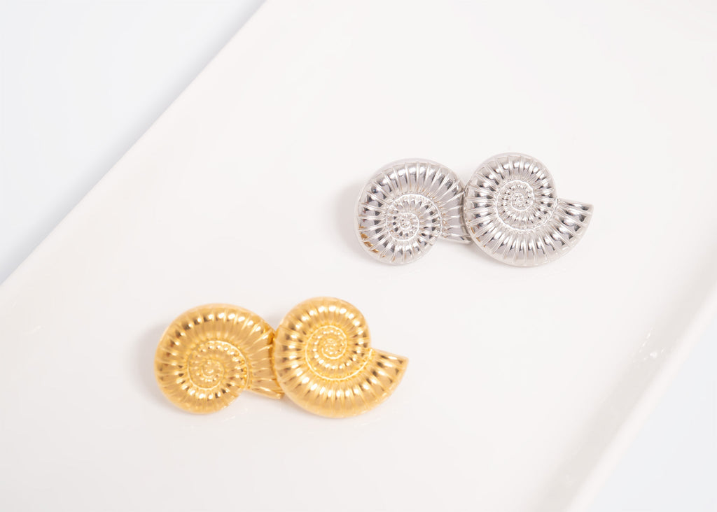 Gold Stud Earrings – Nautilus Shell Hypoallergenic Stainless Steel Studs