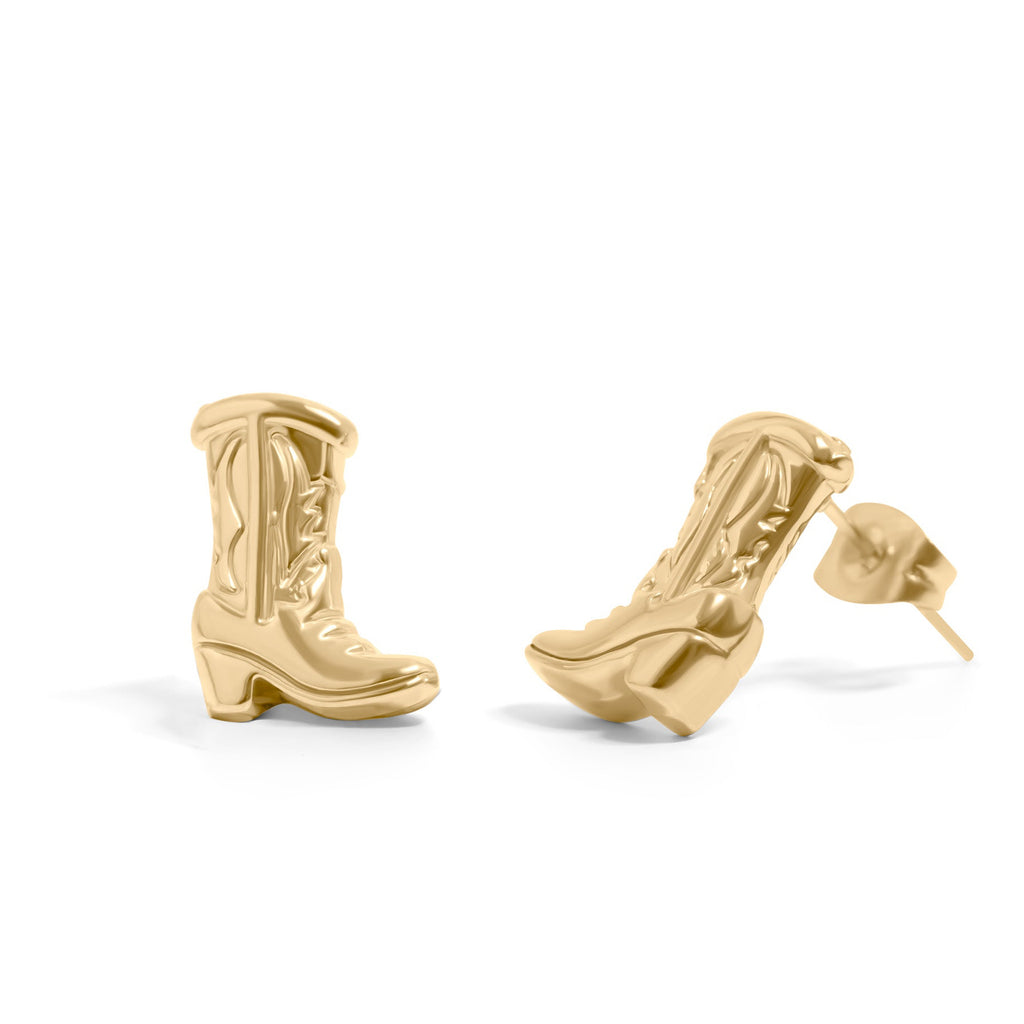 Cowboy Boot Earrings – 18K Gold PVD Coated Stainless Steel Studs | Hypoallergenic Jewelry