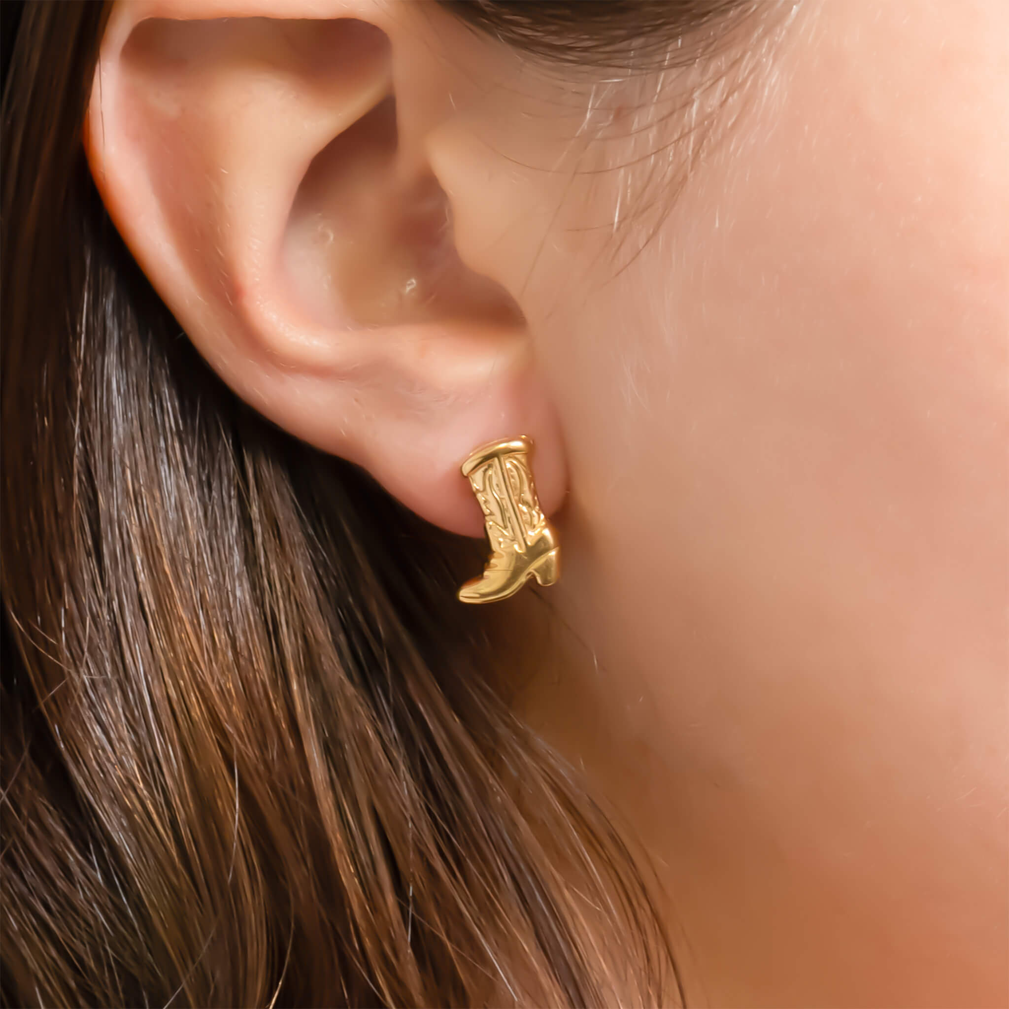 Cowboy Boot Earrings – 18K Gold PVD Coated Stainless Steel Studs | Hypoallergenic Jewelry