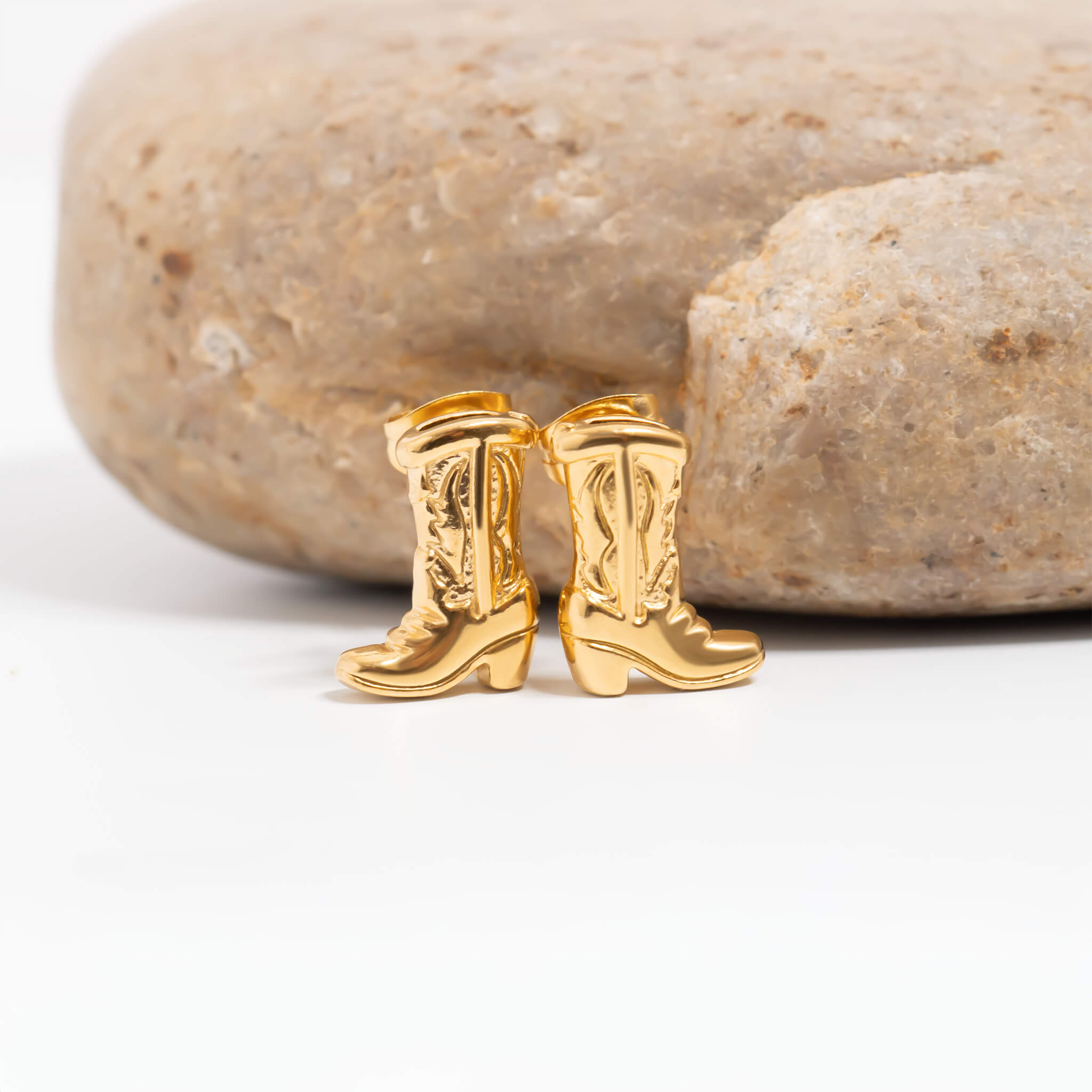Cowboy Boot Earrings – 18K Gold PVD Coated Stainless Steel Studs | Hypoallergenic Jewelry