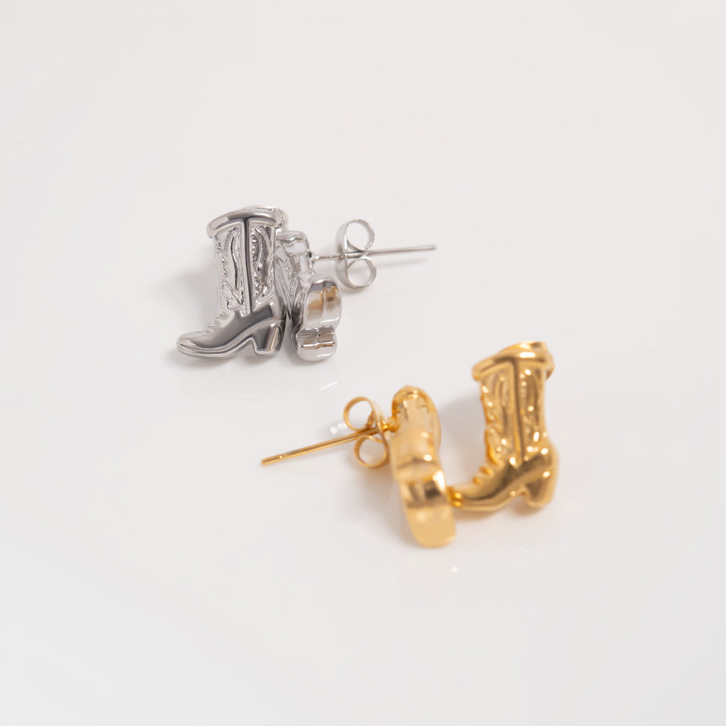 Cowboy Boot Earrings – 18K Gold PVD Coated Stainless Steel Studs | Hypoallergenic Jewelry