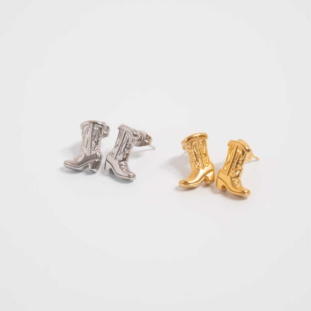 Cowboy Boot Earrings – 18K Gold PVD Coated Stainless Steel Studs | Hypoallergenic Jewelry