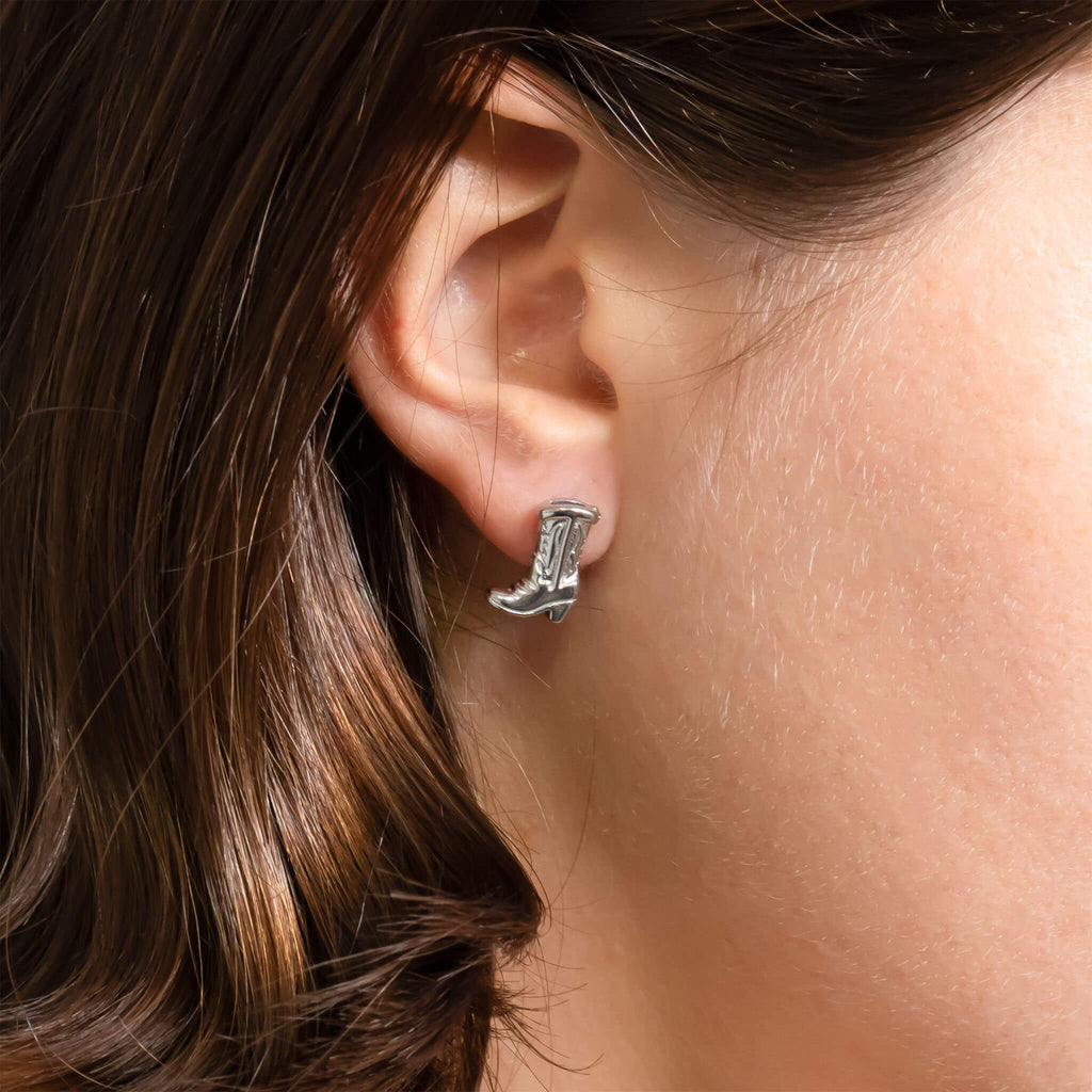 Cowboy Boot Earrings – 18K Gold PVD Coated Stainless Steel Studs | Hypoallergenic Jewelry