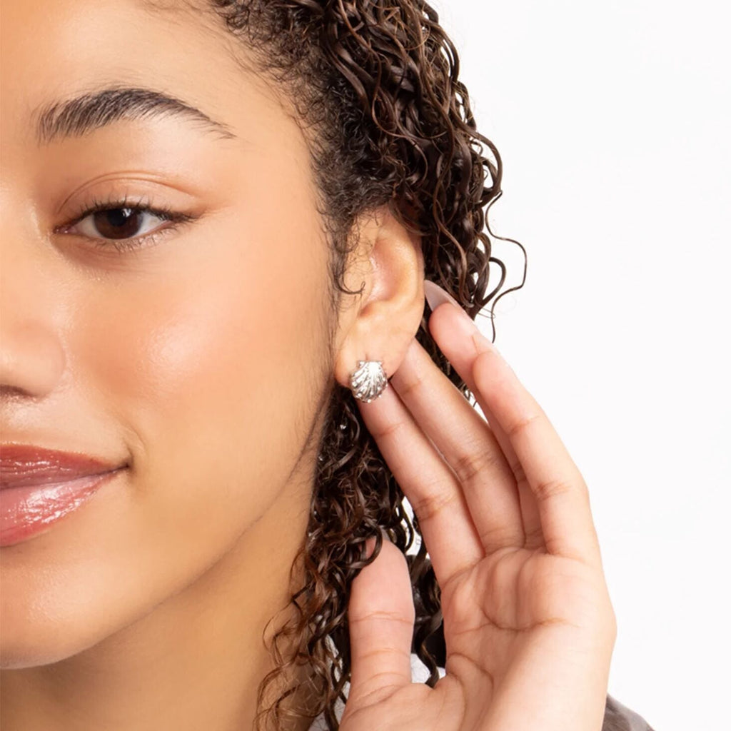 18K Gold Earrings – Hypoallergenic Stainless Steel Studs with Iridescent Shell Inlay