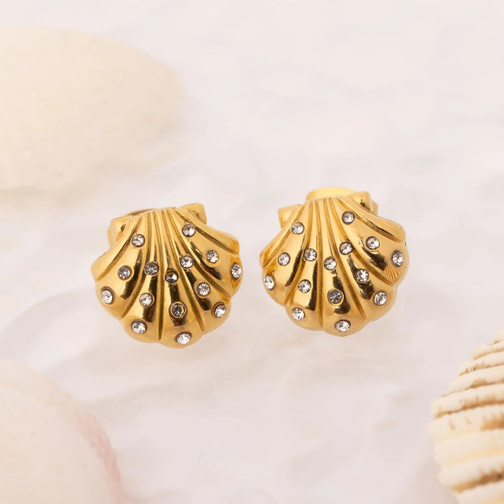 18K Gold Earrings – Hypoallergenic Stainless Steel Studs with Iridescent Shell Inlay