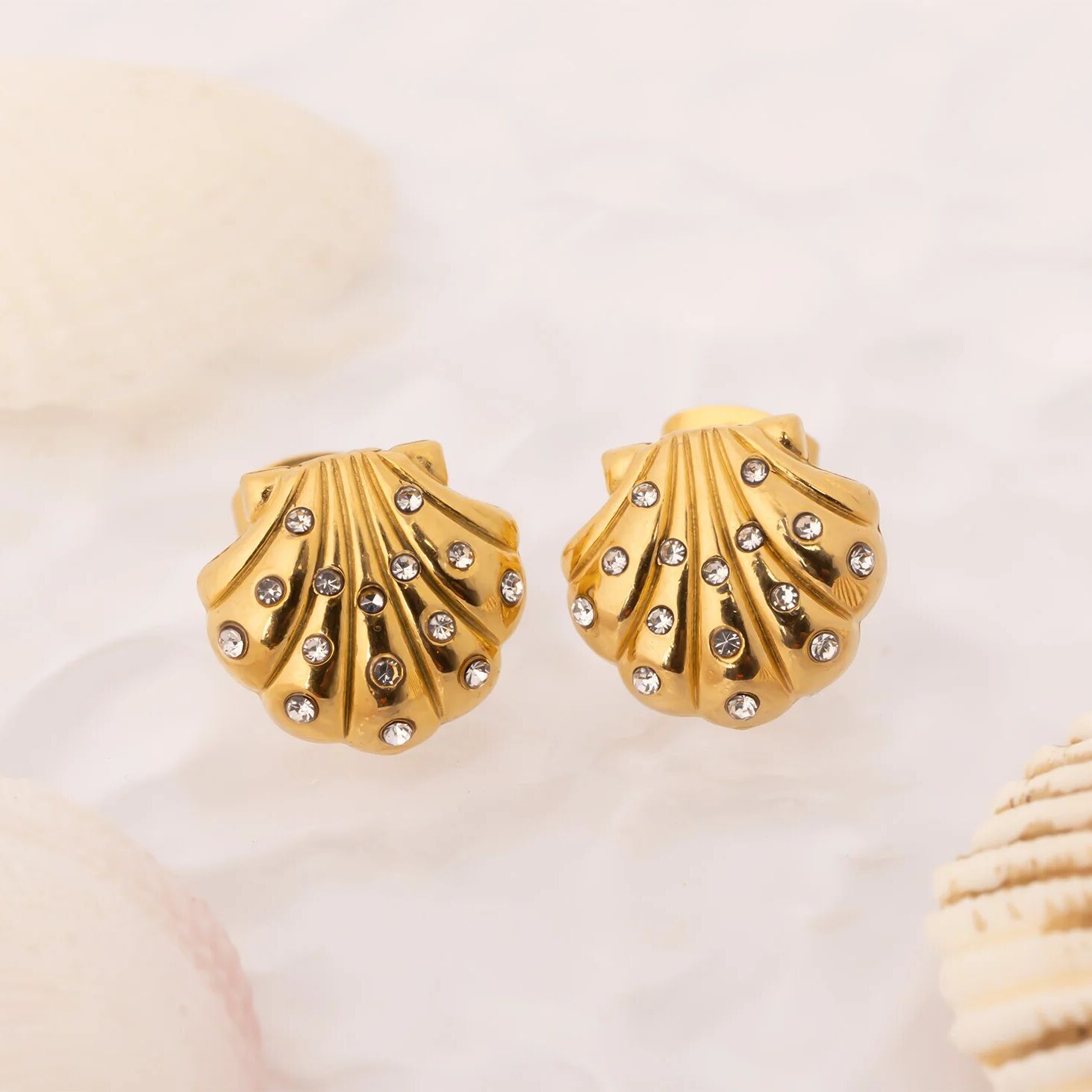 18K Gold Earrings – Hypoallergenic Stainless Steel Studs with Iridescent Shell Inlay