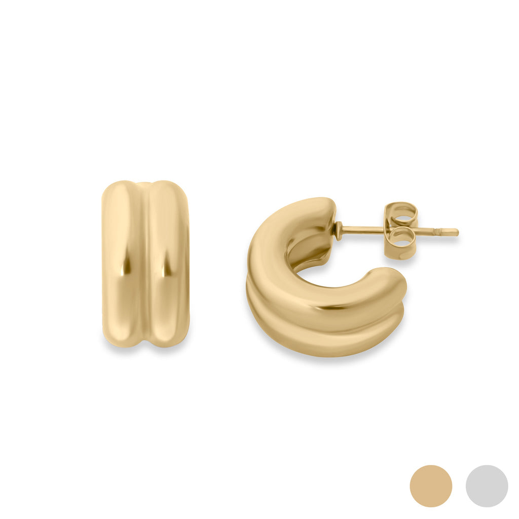 18K Gold PVD Stainless Steel Double Hoop Stud Huggie Earring