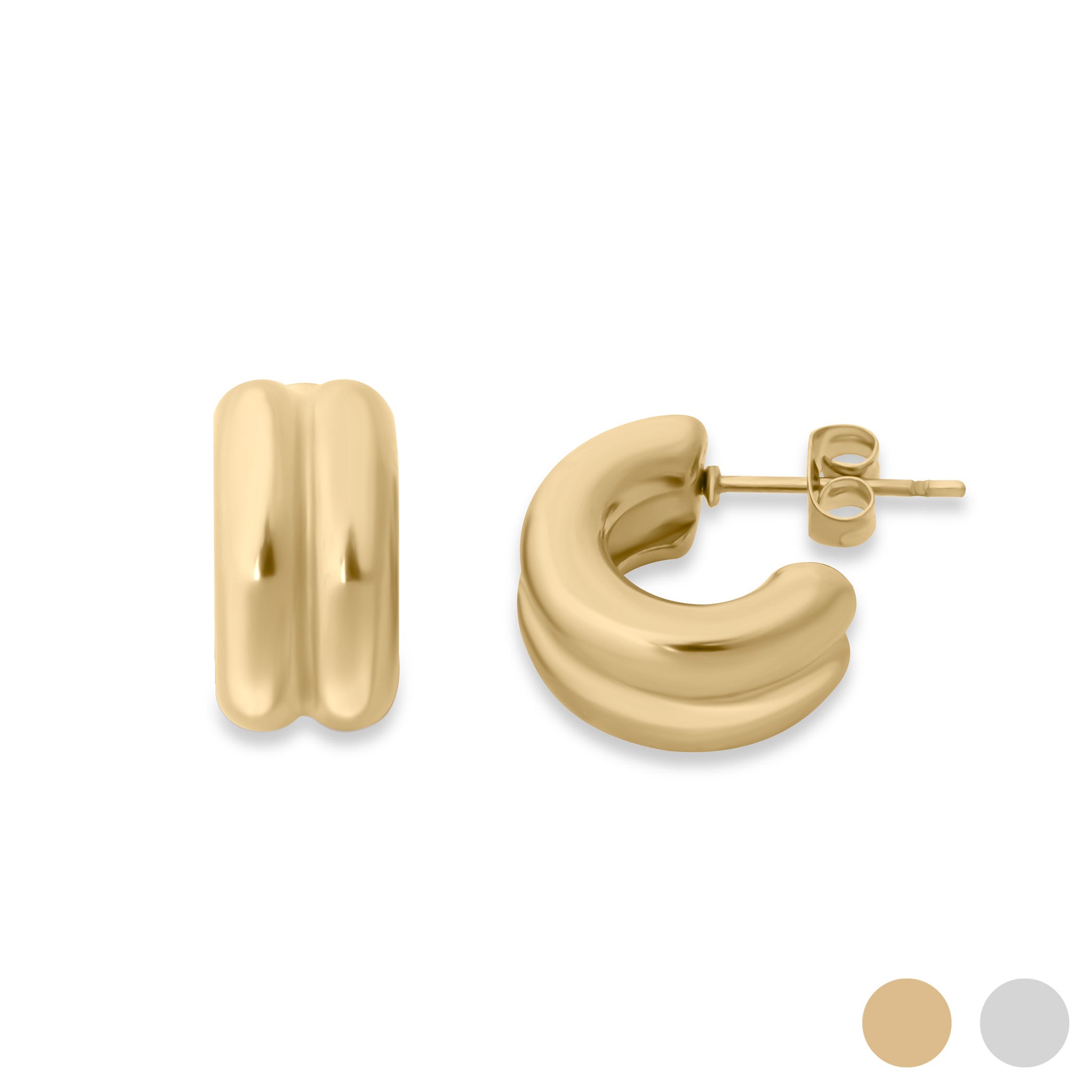 18K Gold PVD Stainless Steel Double Hoop Stud Huggie Earring