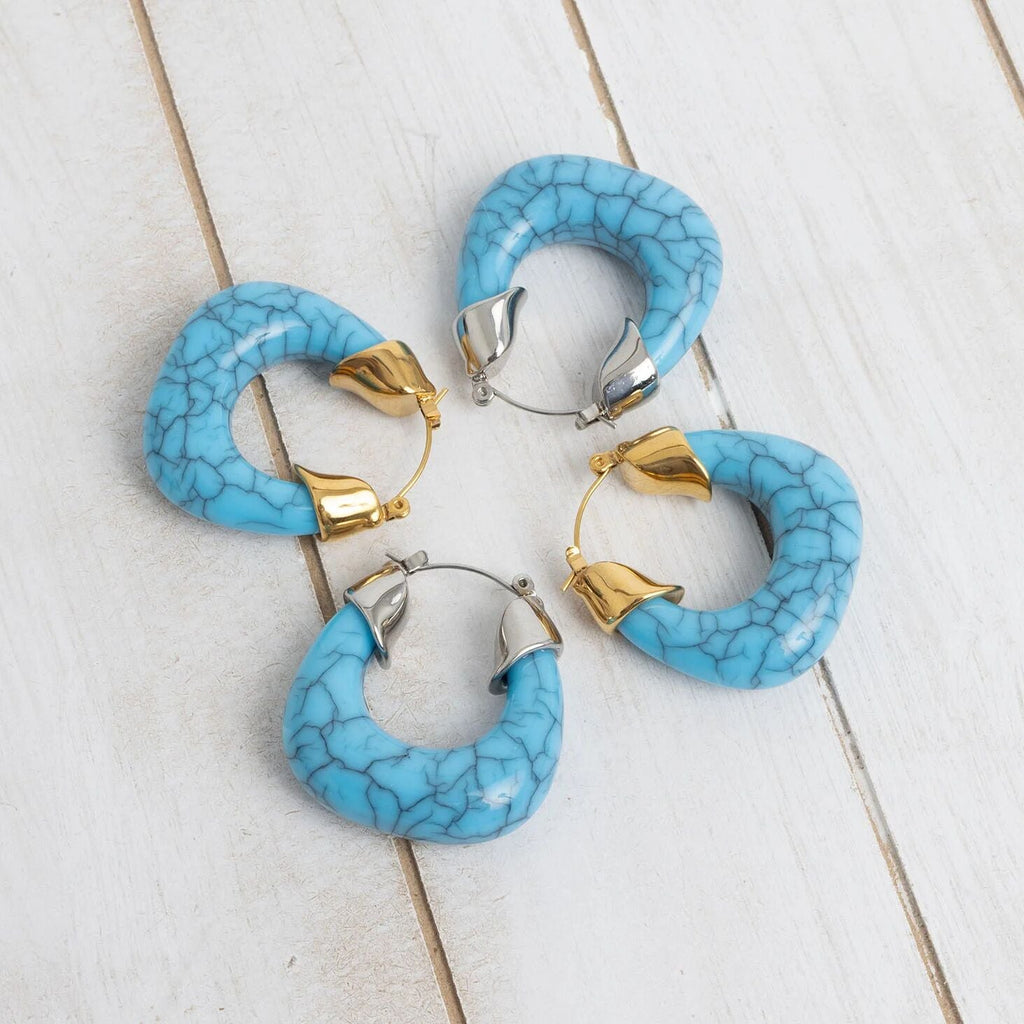 Chunky Hoop Earrings – 18K Gold Stainless Steel Turquoise Statement Hoops