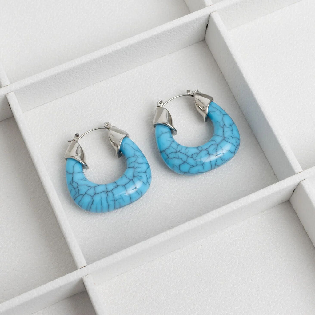 Chunky Hoop Earrings – 18K Gold Stainless Steel Turquoise Statement Hoops