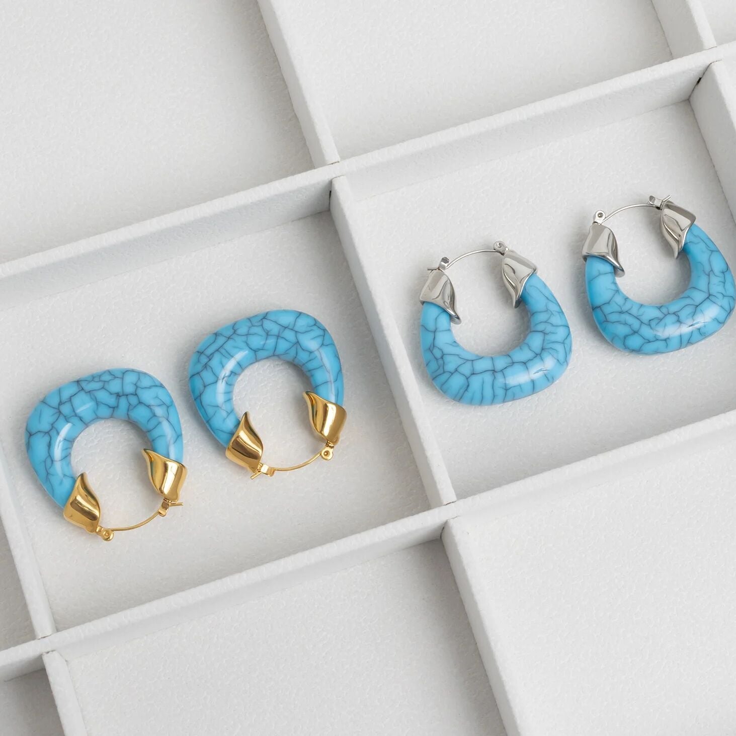 Chunky Hoop Earrings – 18K Gold Stainless Steel Turquoise Statement Hoops