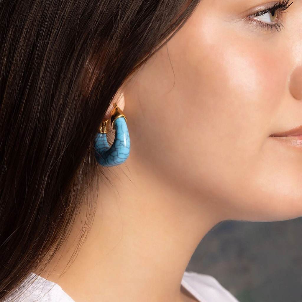 Chunky Hoop Earrings – 18K Gold Stainless Steel Turquoise Statement Hoops