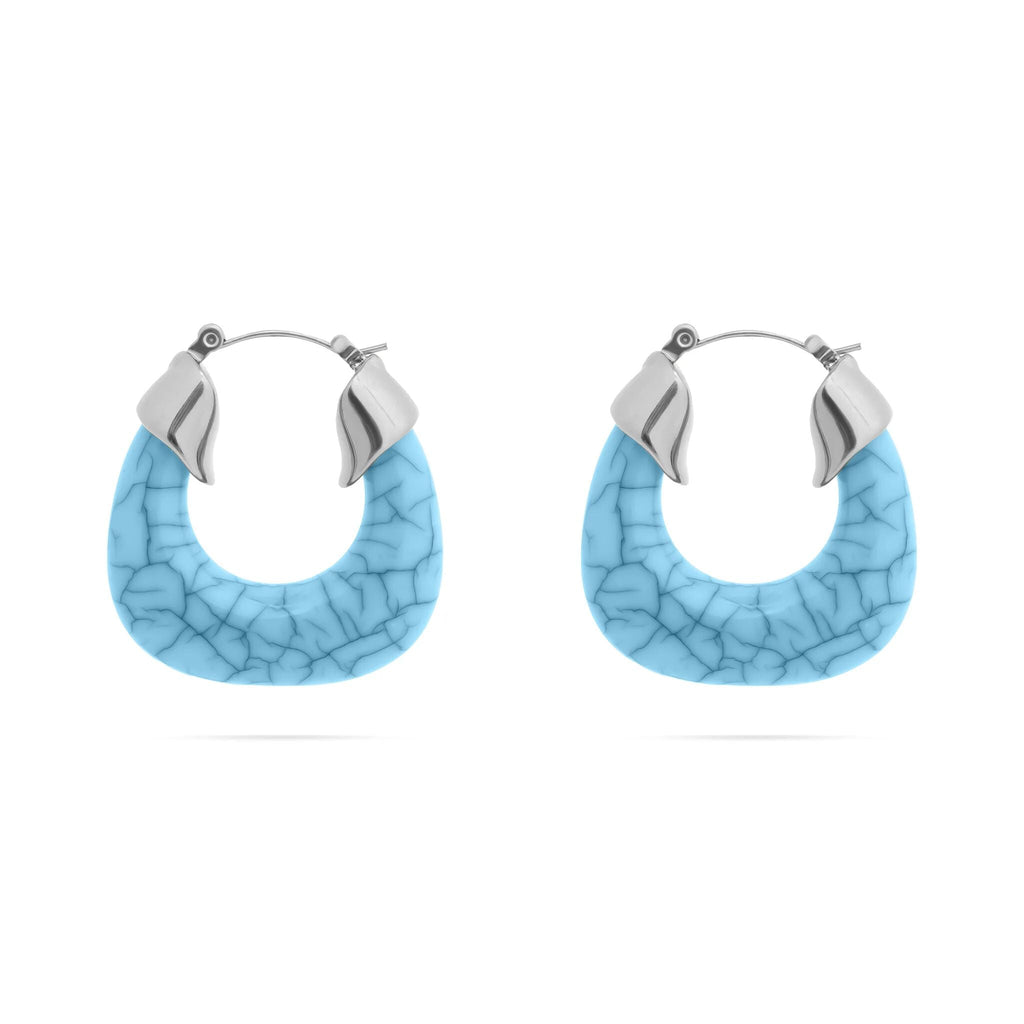 Chunky Hoop Earrings – 18K Gold Stainless Steel Turquoise Statement Hoops
