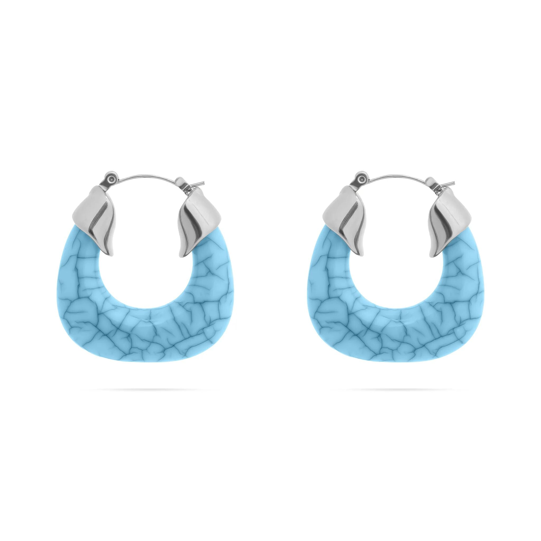 Chunky Hoop Earrings – 18K Gold Stainless Steel Turquoise Statement Hoops