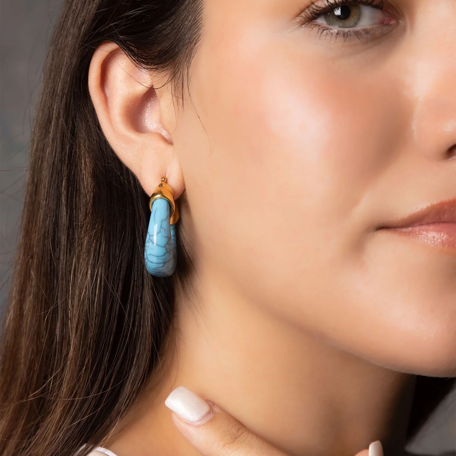 Chunky Hoop Earrings – 18K Gold Stainless Steel Turquoise Statement Hoops