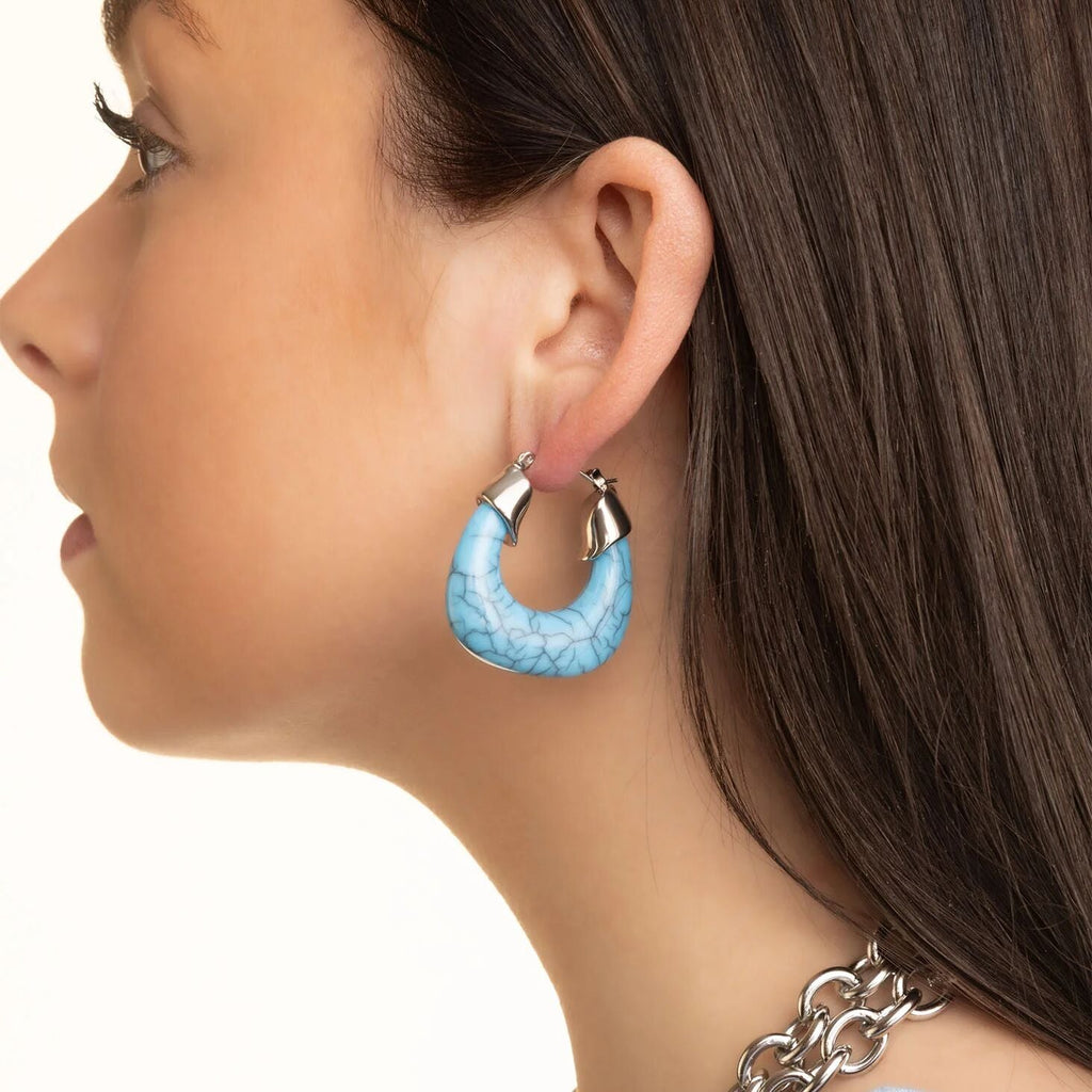 Chunky Hoop Earrings – 18K Gold Stainless Steel Turquoise Statement Hoops