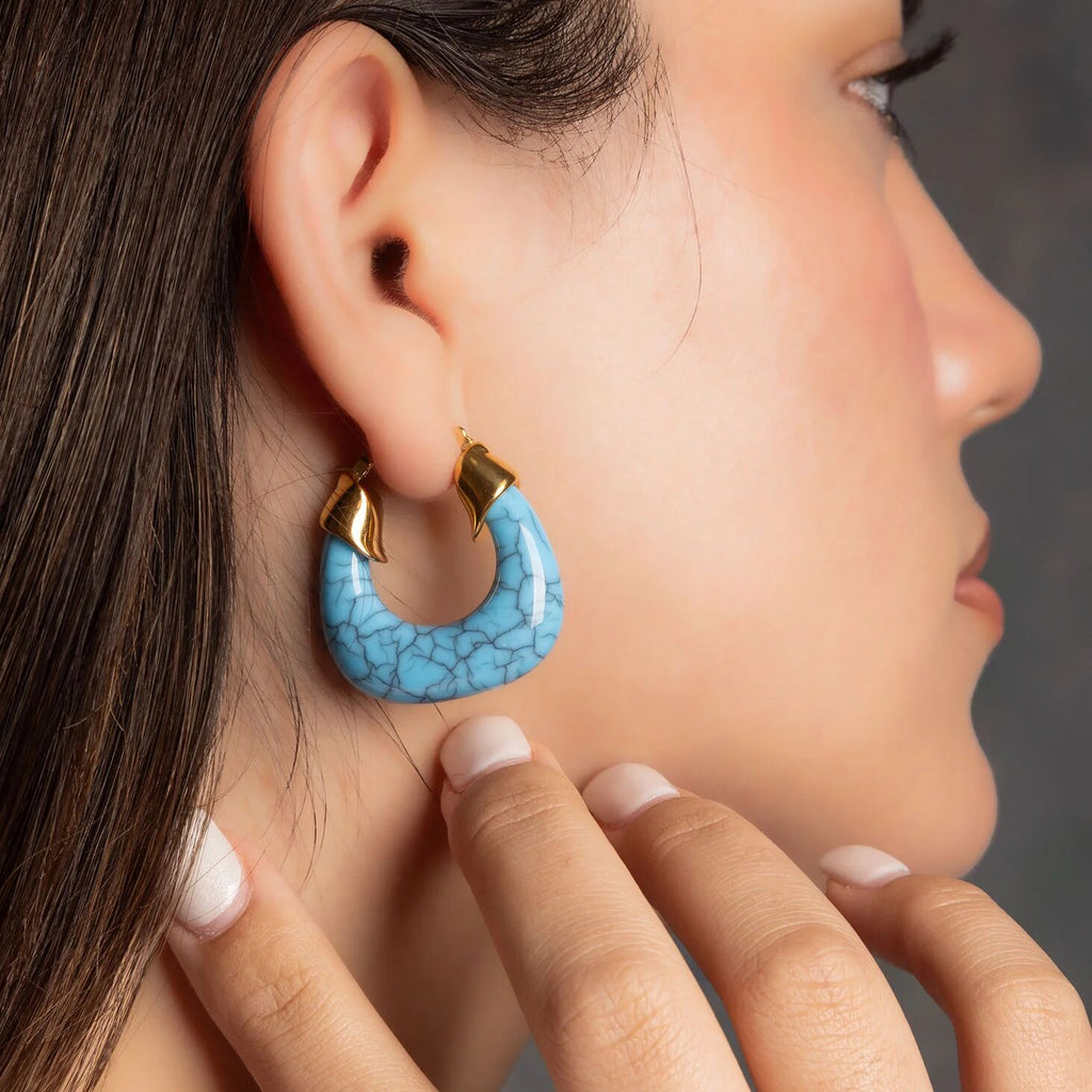 Chunky Hoop Earrings – 18K Gold Stainless Steel Turquoise Statement Hoops