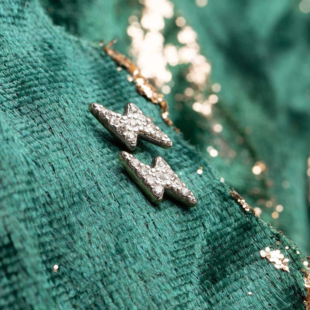 Gold Stud Earrings – 18K Gold Lightning Bolt Petite Stone Studs | Stainless Steel