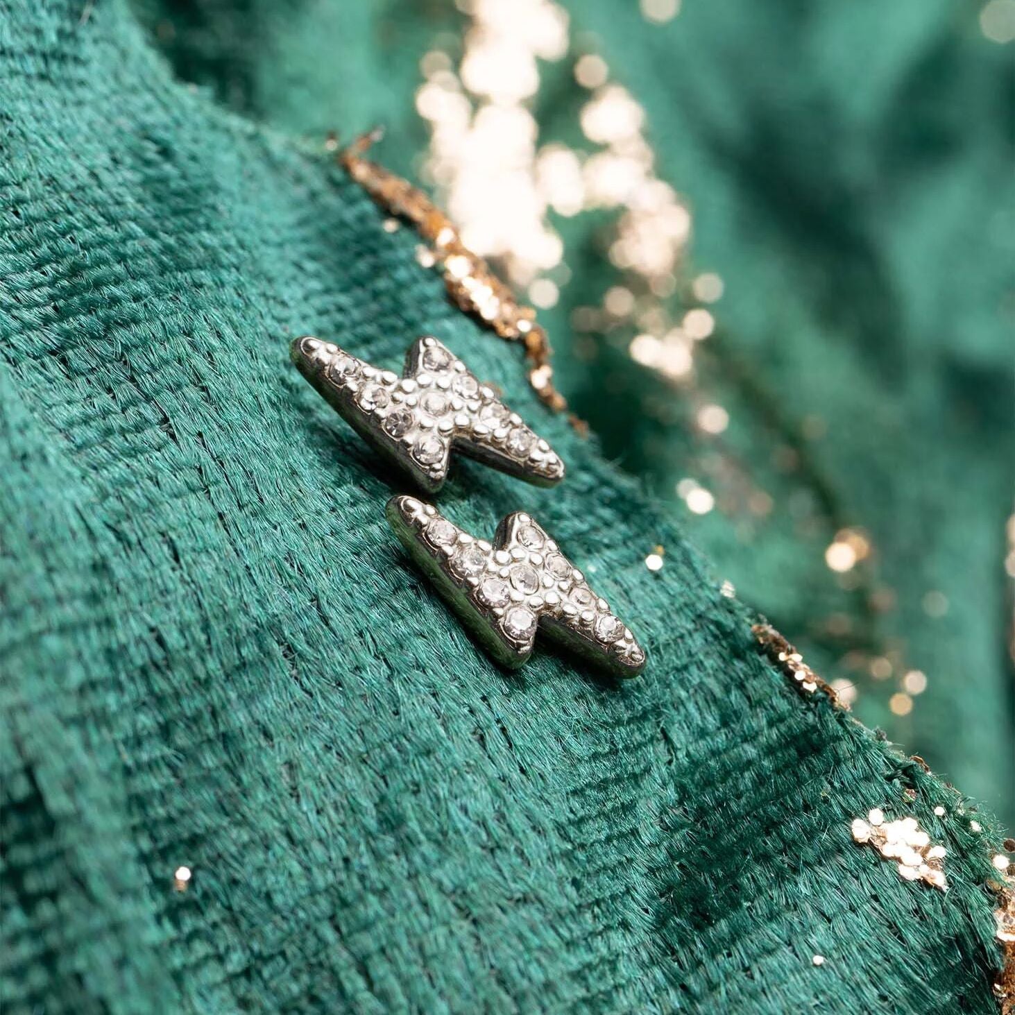 Gold Stud Earrings – 18K Gold Lightning Bolt Petite Stone Studs | Stainless Steel