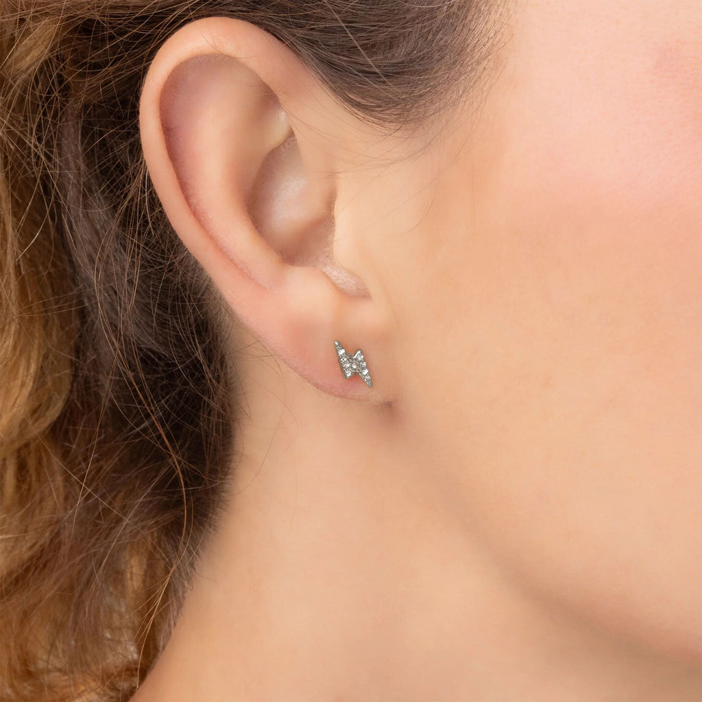 Gold Stud Earrings – 18K Gold Lightning Bolt Petite Stone Studs | Stainless Steel