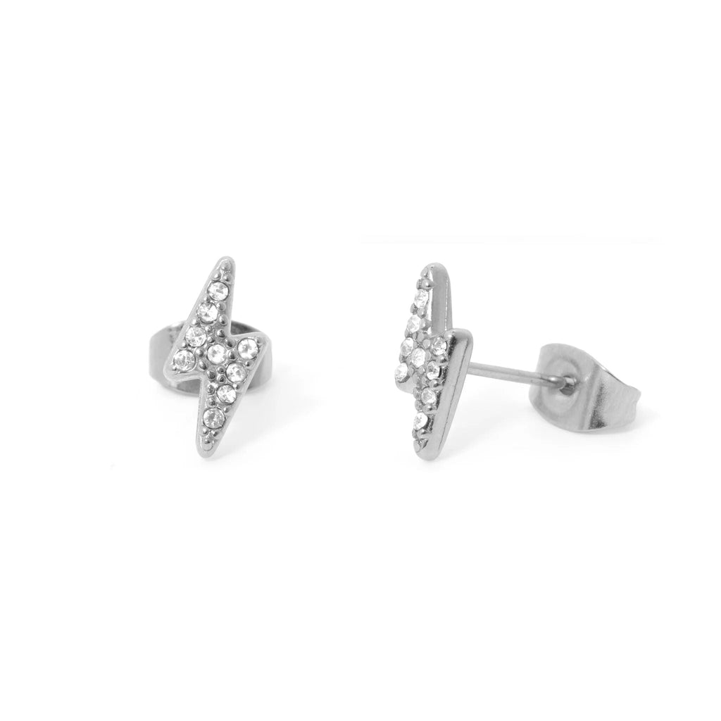 Gold Stud Earrings – 18K Gold Lightning Bolt Petite Stone Studs | Stainless Steel