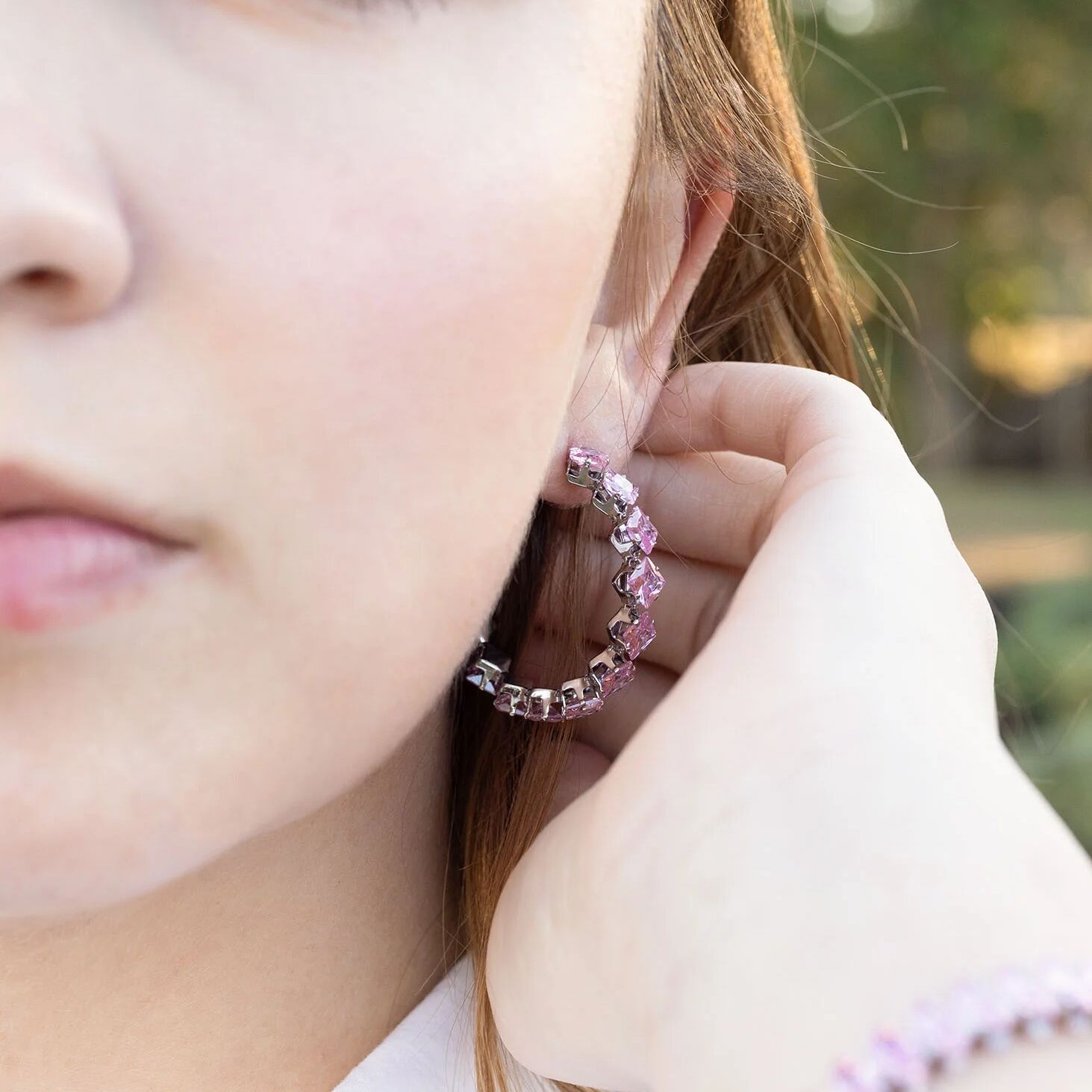 Gold Hoop Earrings – 18K Gold Jewelry Stainless Steel Hoops with Pink Stone