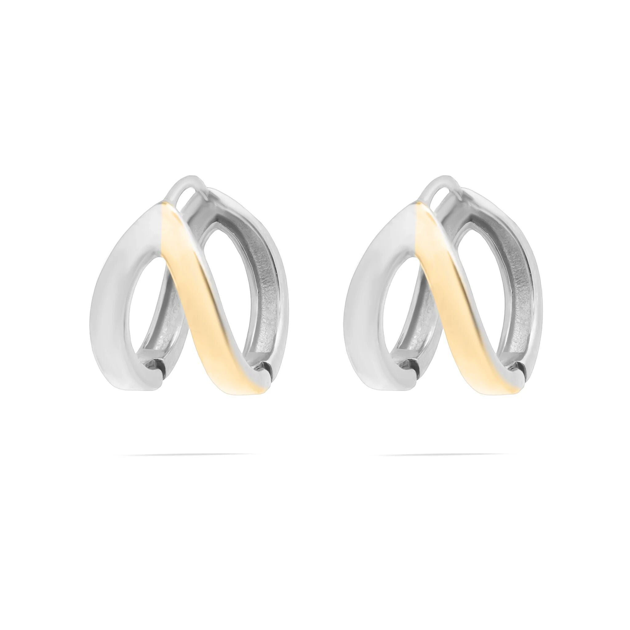 Pair of silver and gold earrings on a white background