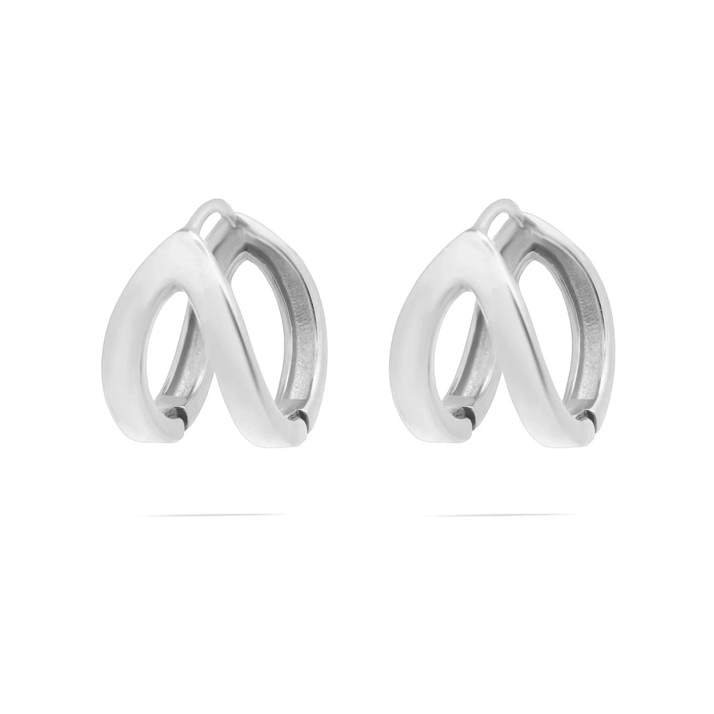Pair of silver hoop earrings on a white background