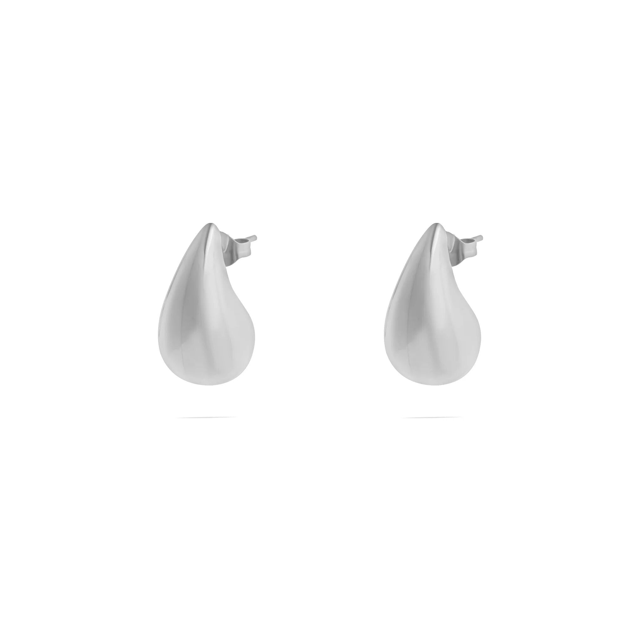 Pair of white teardrop-shaped earrings on a white background