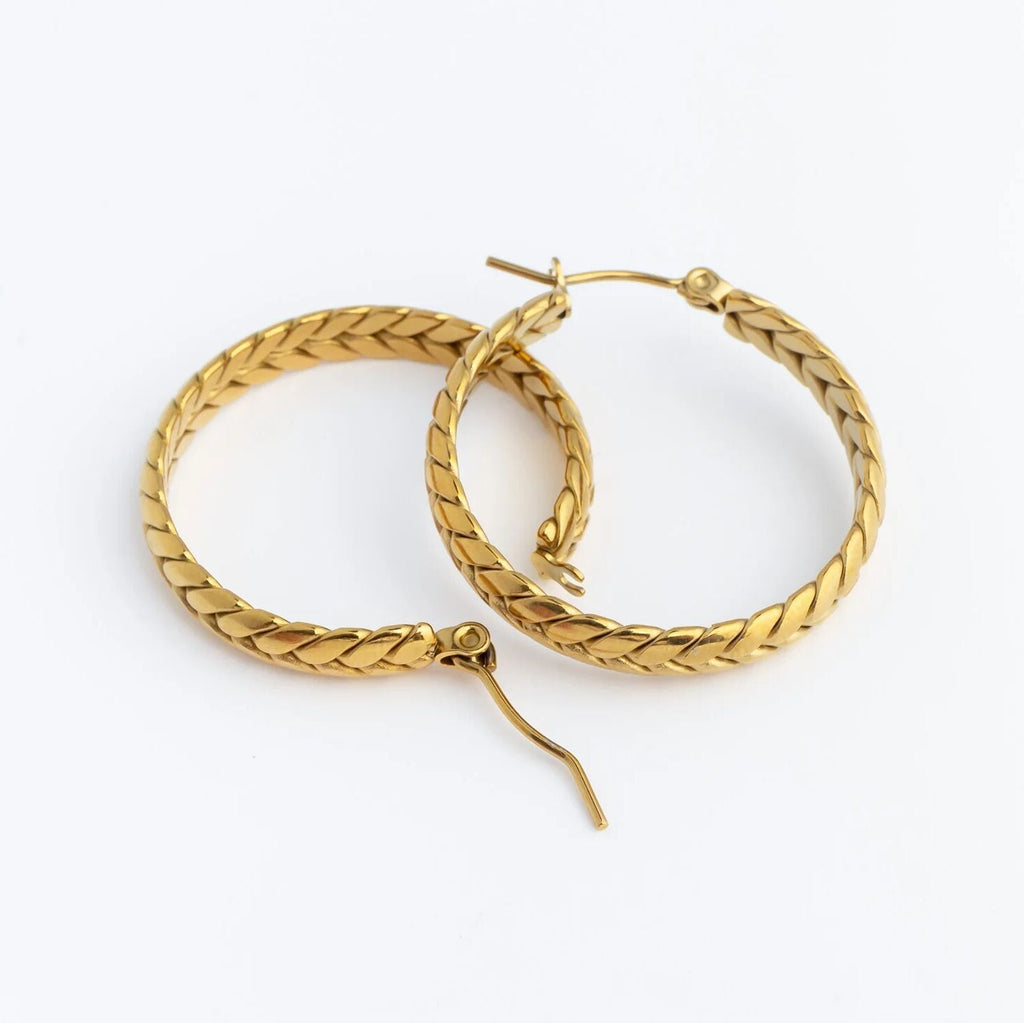 Gold Braided Hoop Earrings on a white background