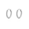 Pair of silver hoop earrings on a white background