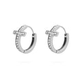 Silver Stone Cross Huggies Earrings
