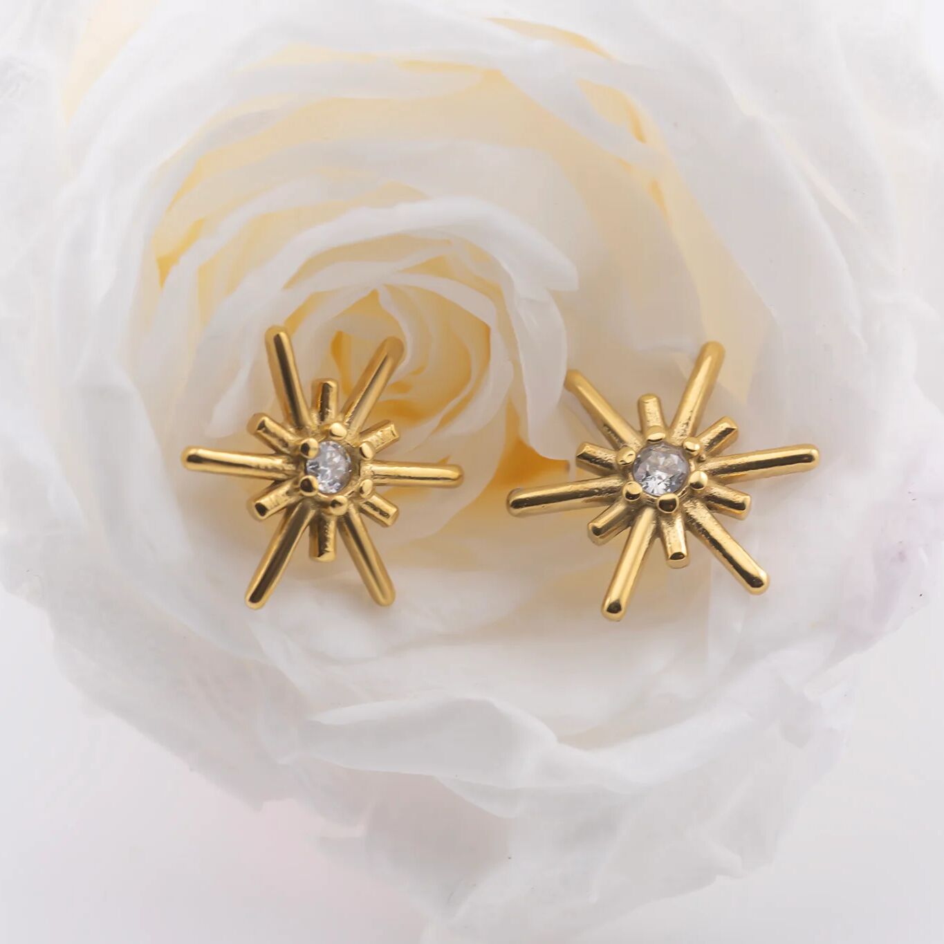 Gold Firework Stone Burst Stud Earring