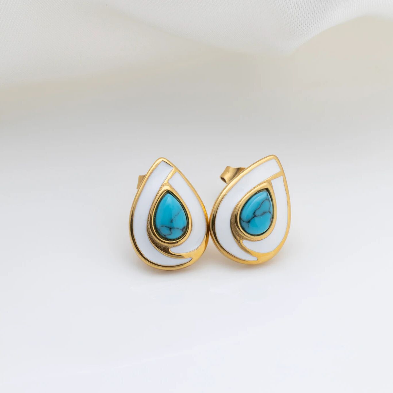 18K Gold PVD Stainless Steel Turquoise Tear Drop Stud Earrings- gold studio