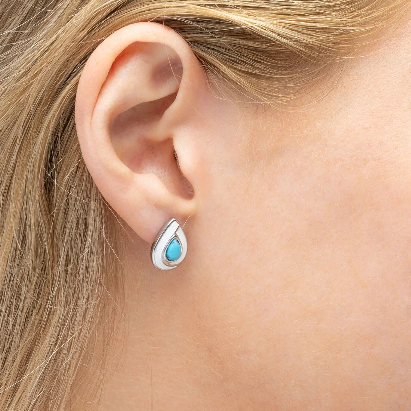 18K Gold PVD Stainless Steel Turquoise Tear Drop Stud Earrings- silver model