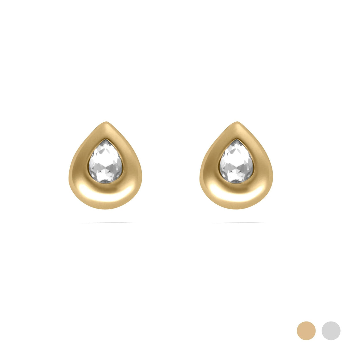 18K Gold PVD Stainless Steel Clear Stone Tear Drop Stud Earrings- Gold main