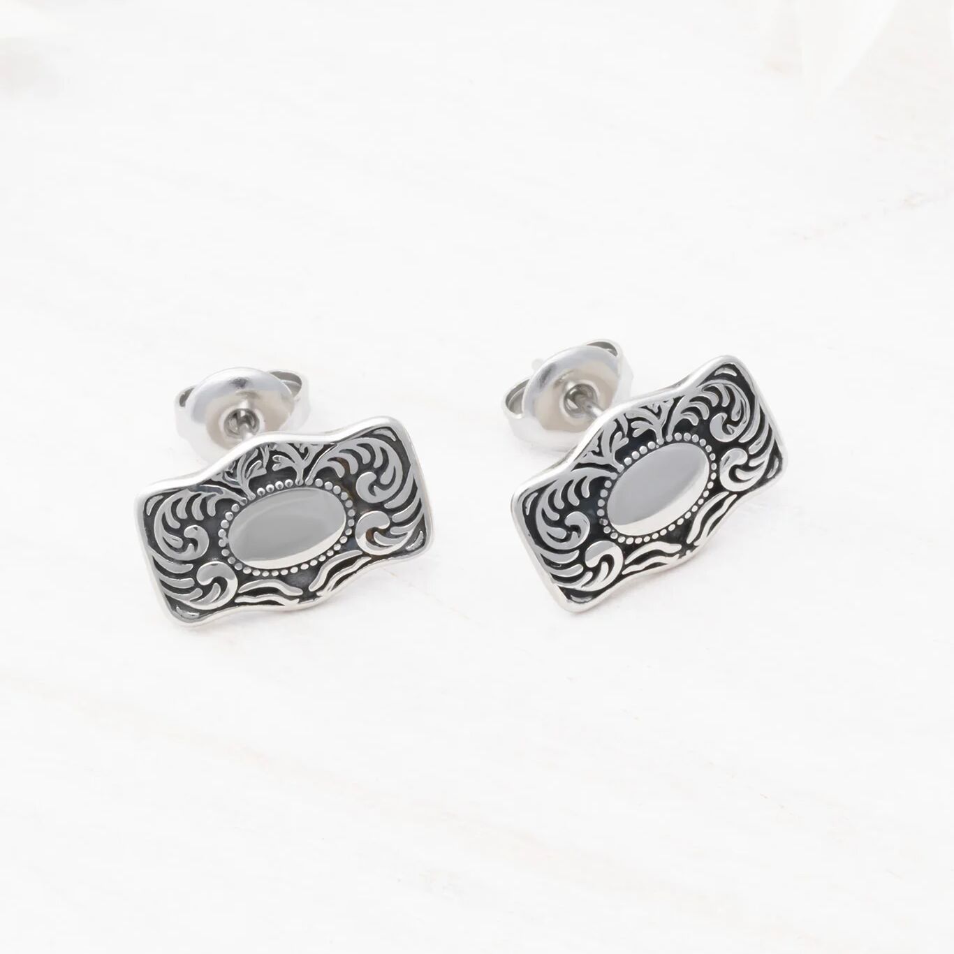 18K Gold PVD Stainless Steel Buckle Stud Earrings- silver studio