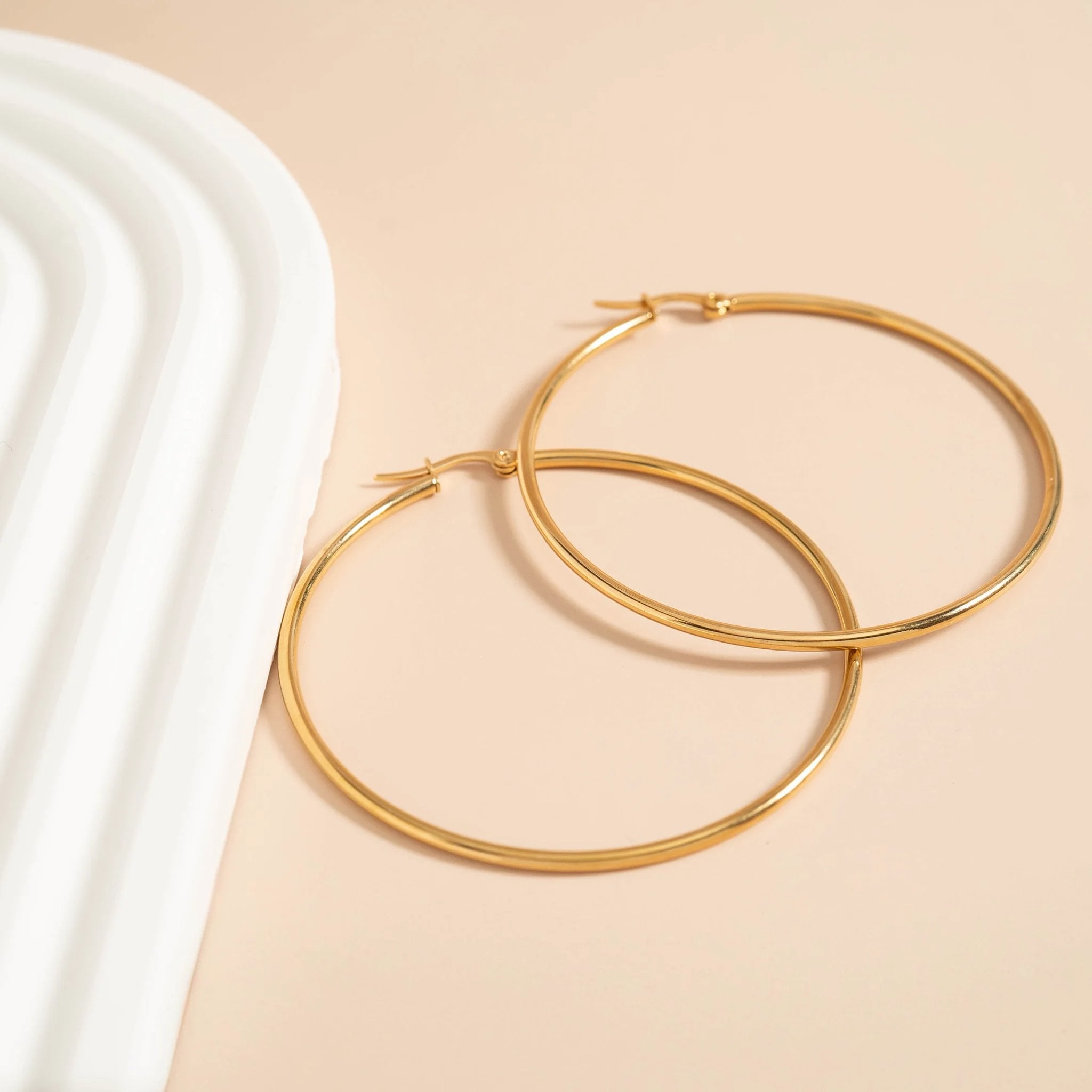 Gold Hoop Earrings – 18K Gold Stainless Steel Round Tube Hoops | Hypoallergenic & Durable
