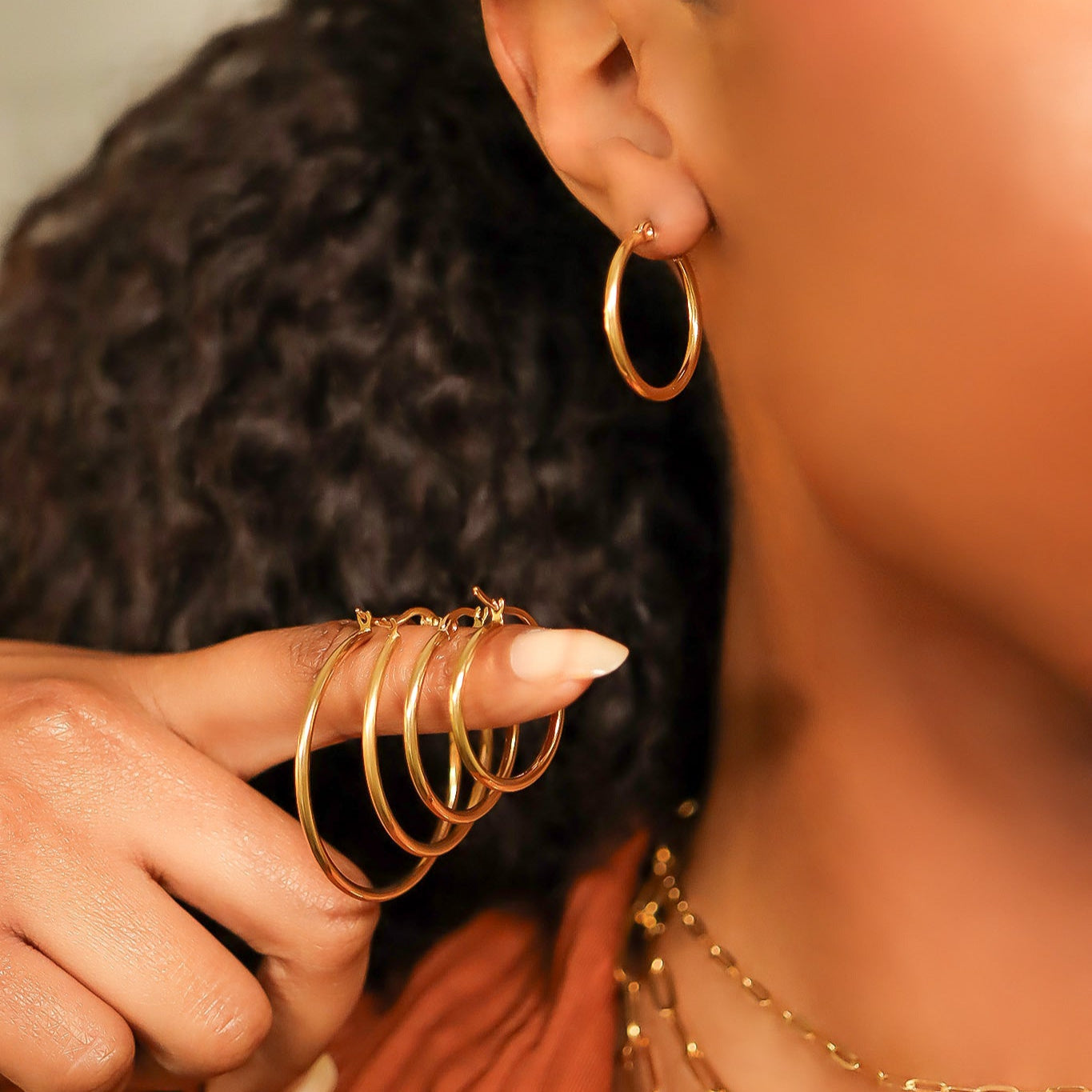Gold Hoop Earrings – 18K Gold Stainless Steel Round Tube Hoops | Hypoallergenic & Durable