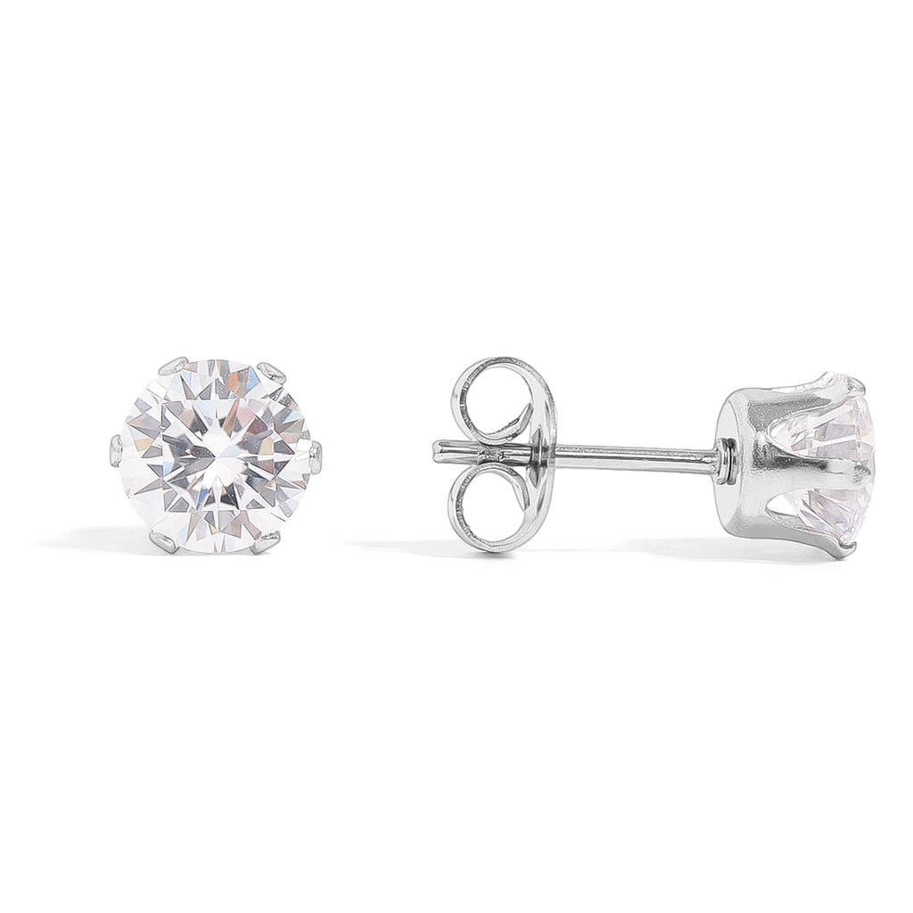 Stainless Steel Stud Earrings – Round CZ Hypoallergenic Gold PVD Durable Studs
