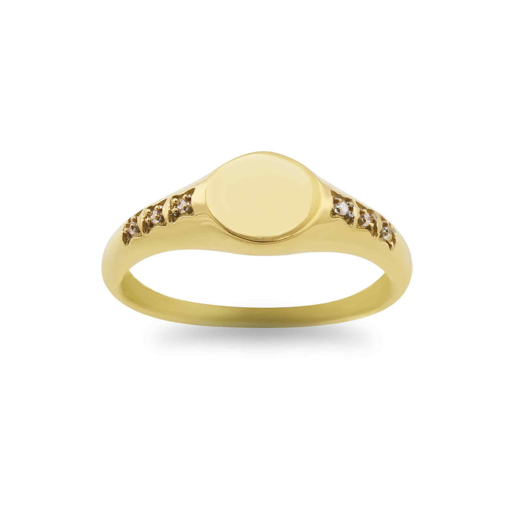 Engraved Gold Signet Ring – 18K Gold Plated Stainless Steel With CZ Stones