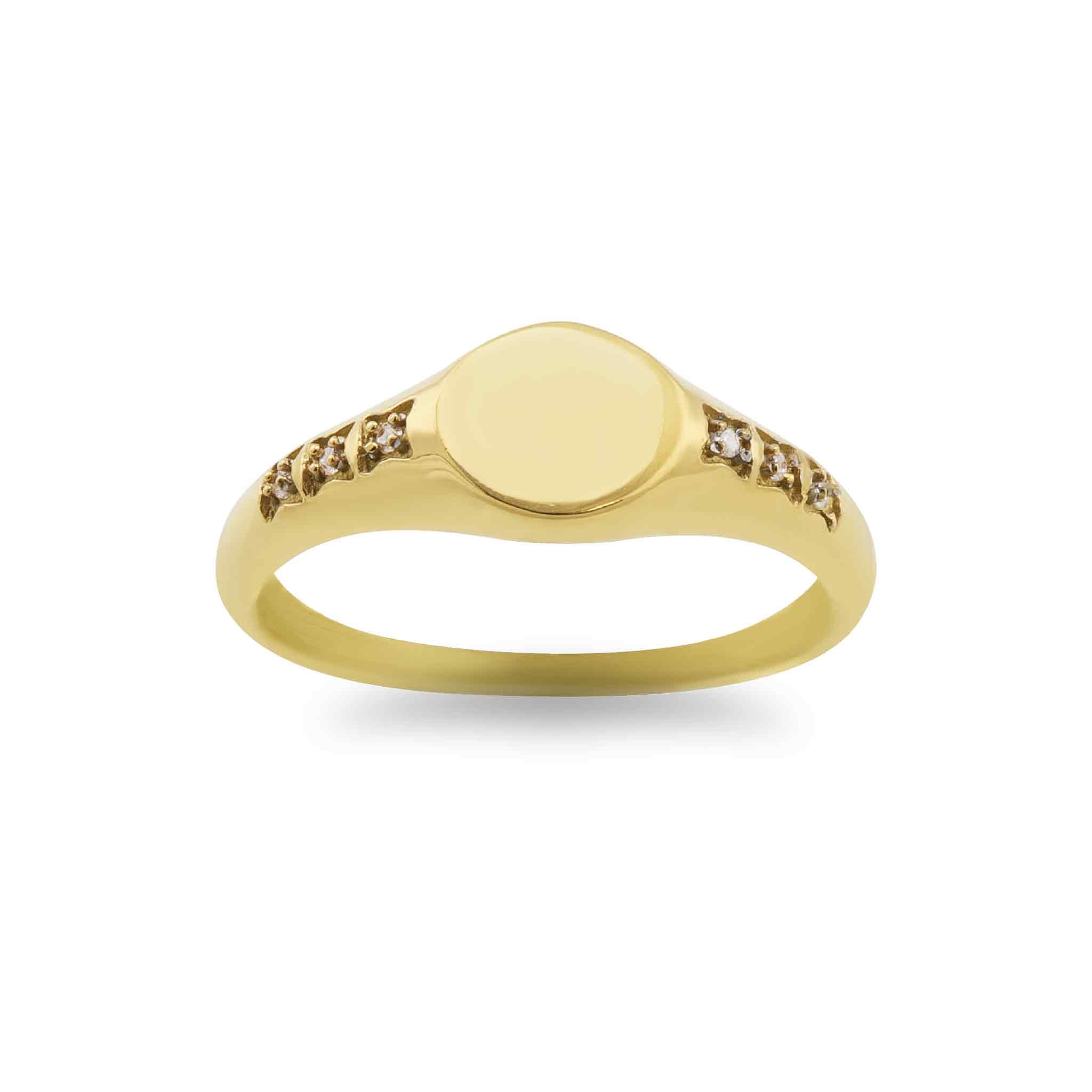 Engraved Gold Signet Ring – 18K Gold Plated Stainless Steel With CZ Stones