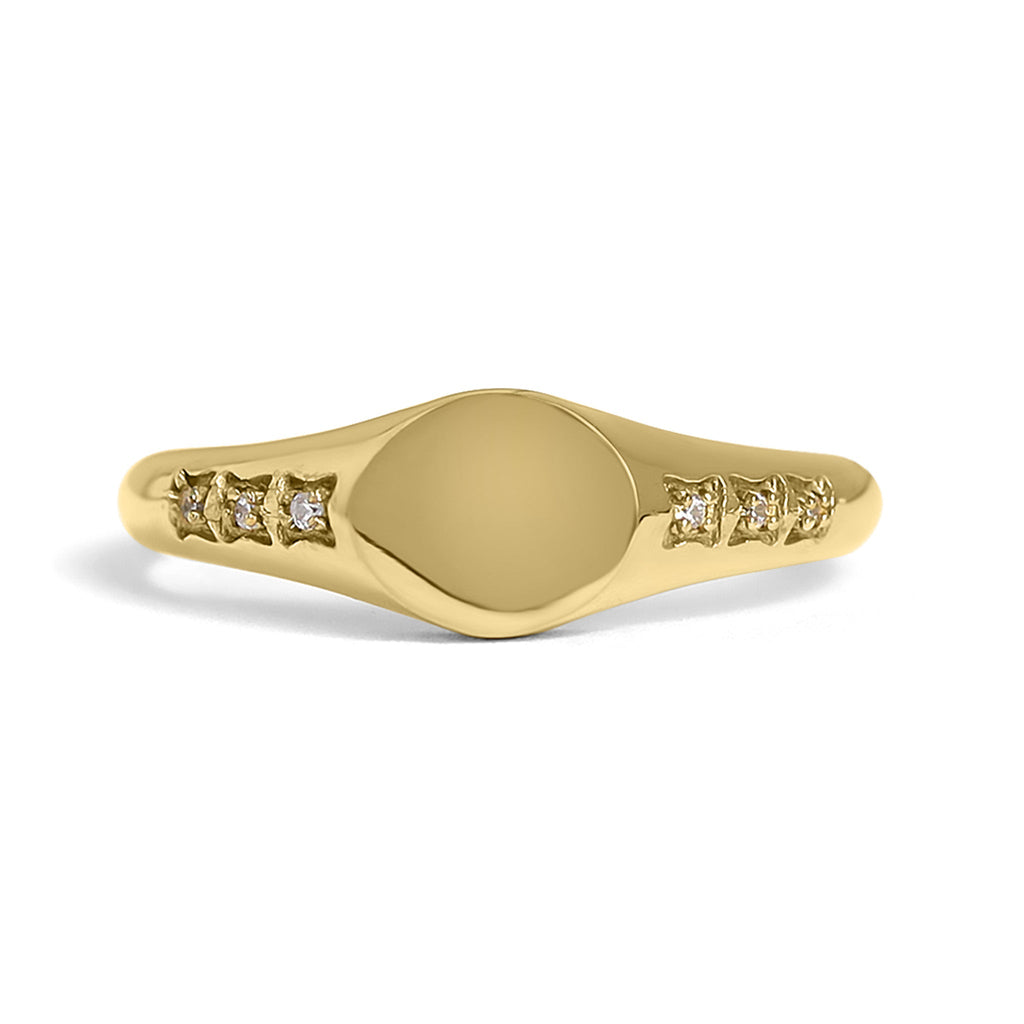 Engraved Gold Signet Ring – 18K Gold Plated Stainless Steel With CZ Stones