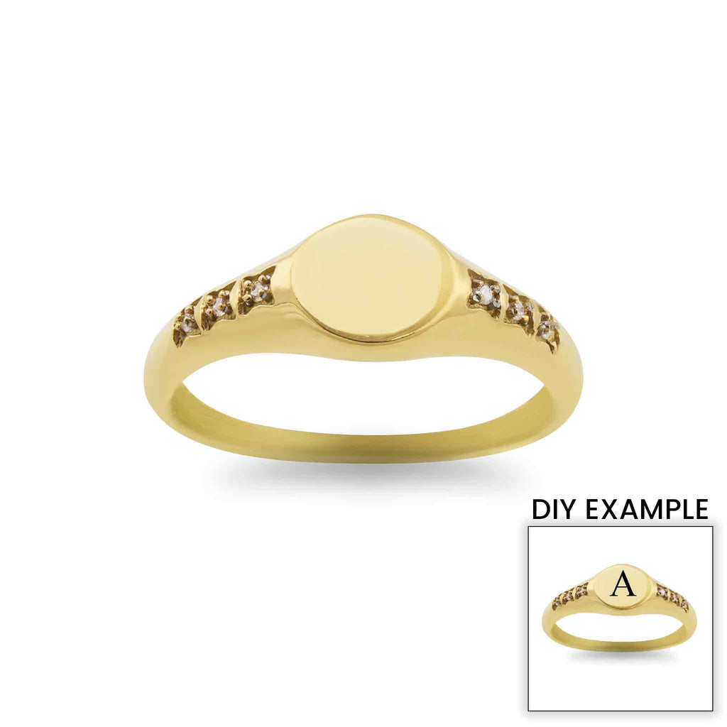 Engraved Gold Signet Ring – 18K Gold Plated Stainless Steel With CZ Stones