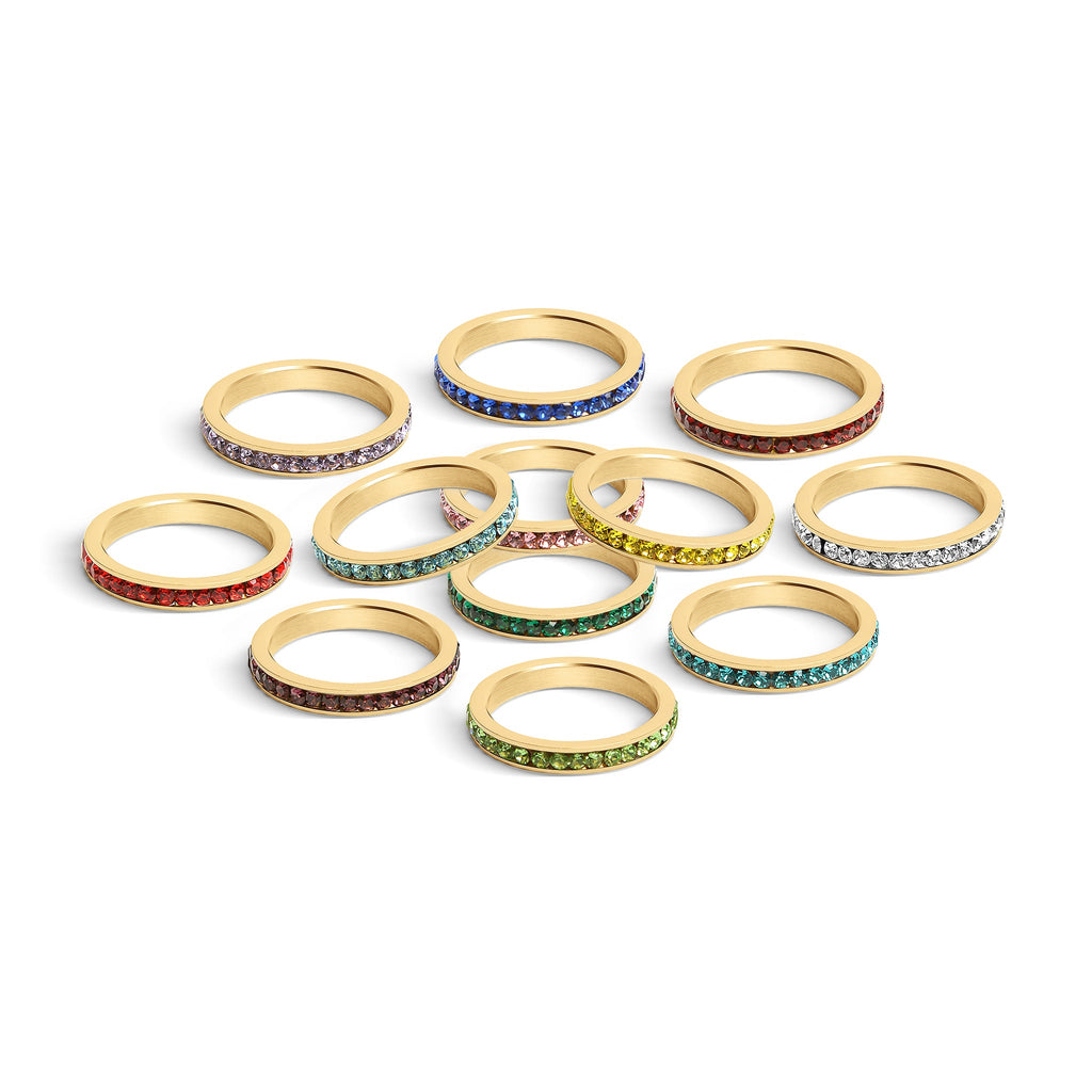 18K Gold Eternity Ring – Birthstone CZ Channel Set Stones | Hypoallergenic Jewelry