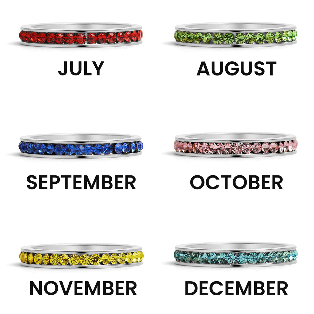 CZ Eternity Ring – Stainless Steel Birthstone Band | Hypoallergenic Durable Jewelry