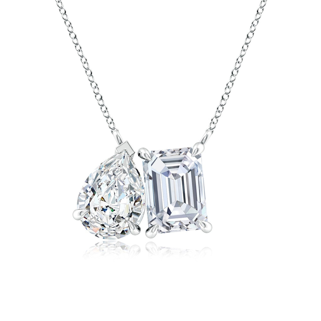 Lab-Grown Diamond Pendant – Two-Stone Pendant with Emerald Cut & Pear Shaped Diamonds in 14K White Gold